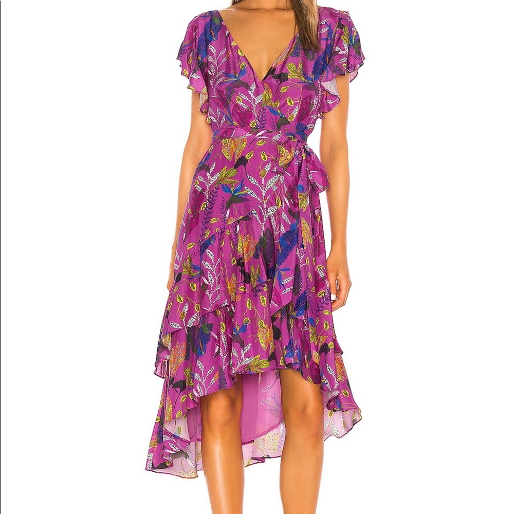 Tanya Taylor Purple Silk Wrap Dress